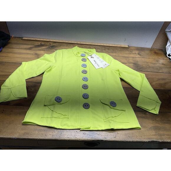 Neon Buddha Highlighter Yellow Button Front Jacket Athletic Yoga Large NWT - Picture 1 of 13